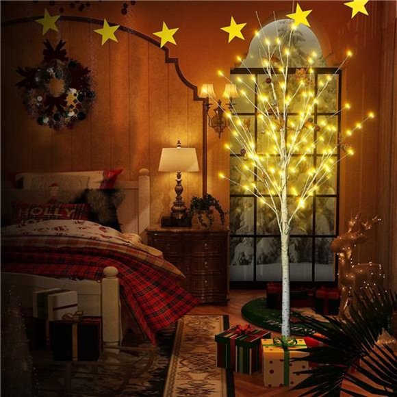 Lighted Birch Tree, 4 feet 5 feet & 6 Feet Sets of 3 w/ 200 Cherry Blossom Light - Picture 2 of 7